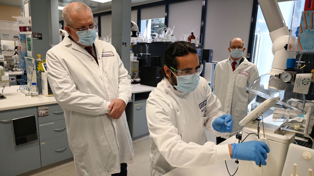 Australian Prime Minister Scott Morrison tours the AstraZeneca laboratories in Sydney, Australia, on August 19, 2020.