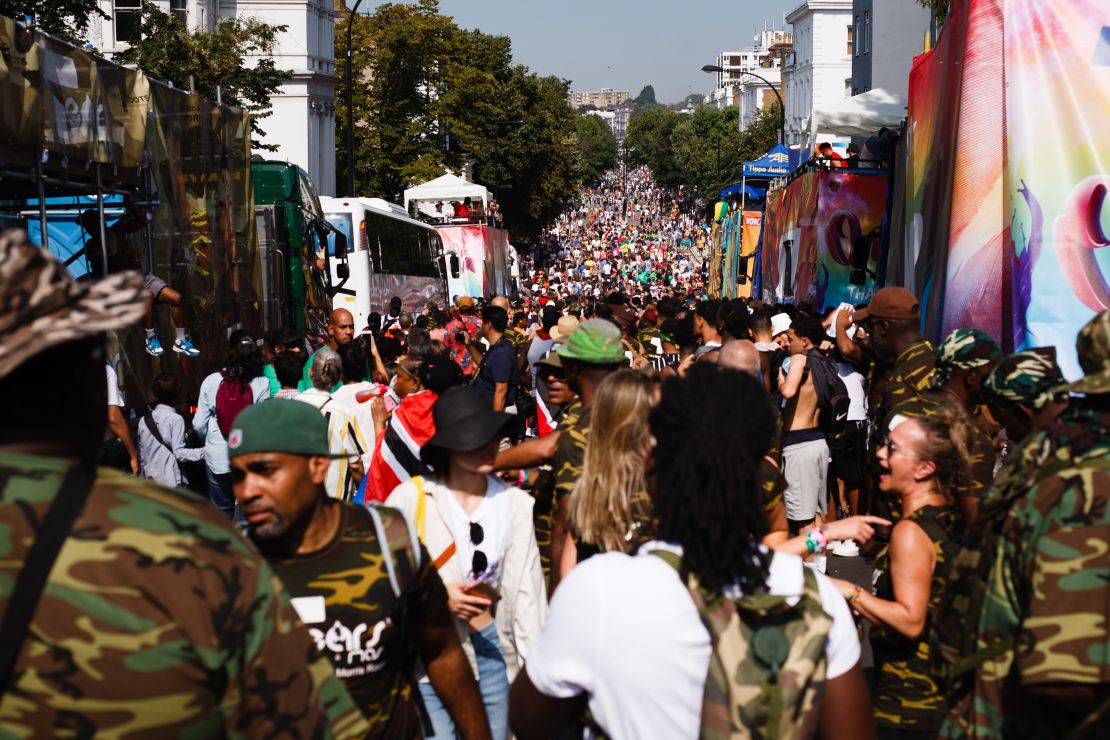 Revelers pack Ladbroke Grove during the opening day of the 2019 Notting Hill Carnival.