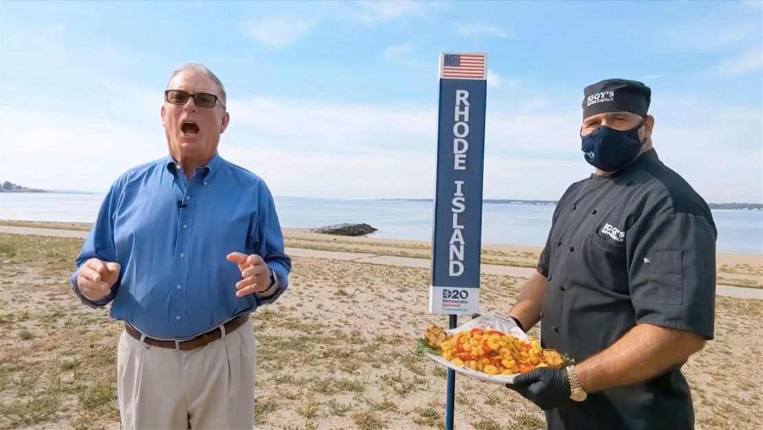 A platter of fried calamari from Iggy's Boardwalk in Warwick, Rhode Island, alongside State Representative Joseph McNamara.