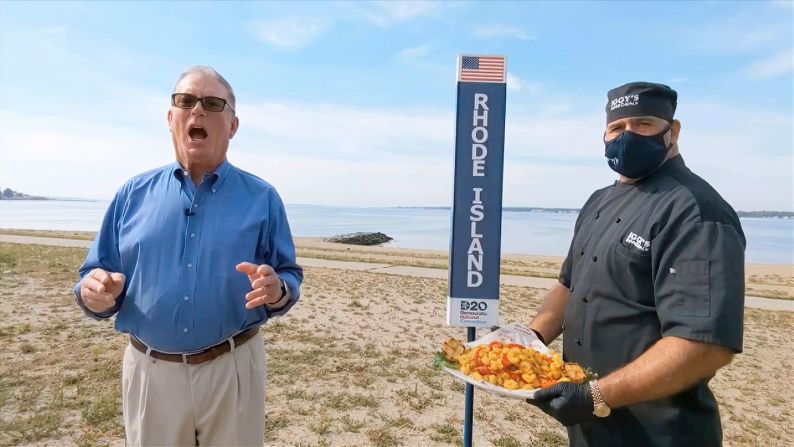 A platter of fried calamari from Iggy's Boardwalk in Warwick, Rhode Island, was presented alongside State Representative Joseph McNamara during the roll call.