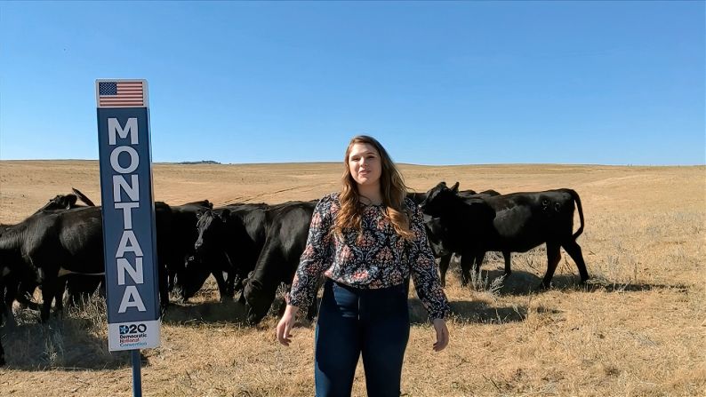 Rachel Prevost, a recent college graduate, speaks from a ranch in Simms, Montana during the state roll call.