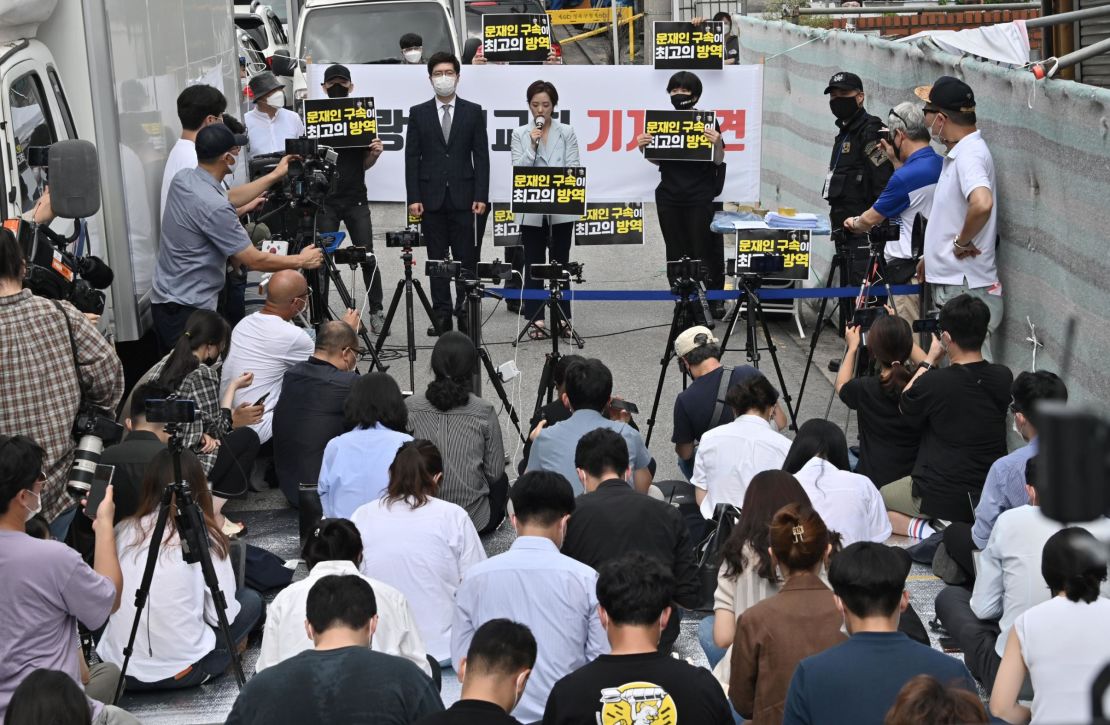 A lawyer of the Sarang-jeil Church holds a press conference in Seoul on August 17, 2020.