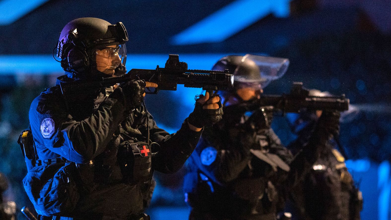 Portland police face off with protesters on August 16. Police said <a href="https://www.cnn.com/2020/08/16/us/portland-protests/index.html" target="_blank">two officers were hospitalized</a> after protesters allegedly threw a nearly 10-pound rock at them.