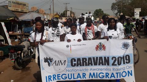 Members of YAIM take to the streets of Banjul, The Gambia, during one of their public campaigns.