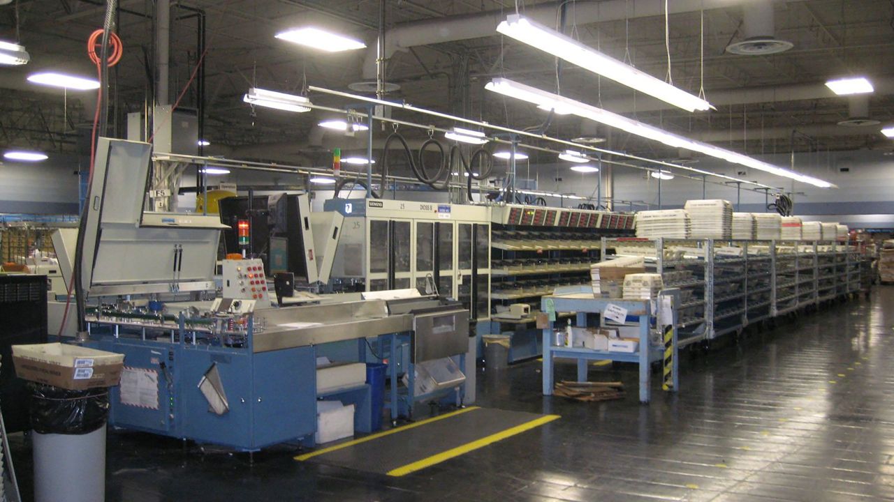 Delivery bar code sorter machines seen operating at USPS facilities.
