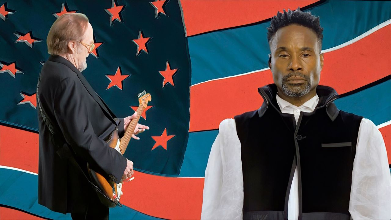 Billy Porter, right, and Steven Stills perform "For What It's Worth" to close out the first night of the convention on Monday.