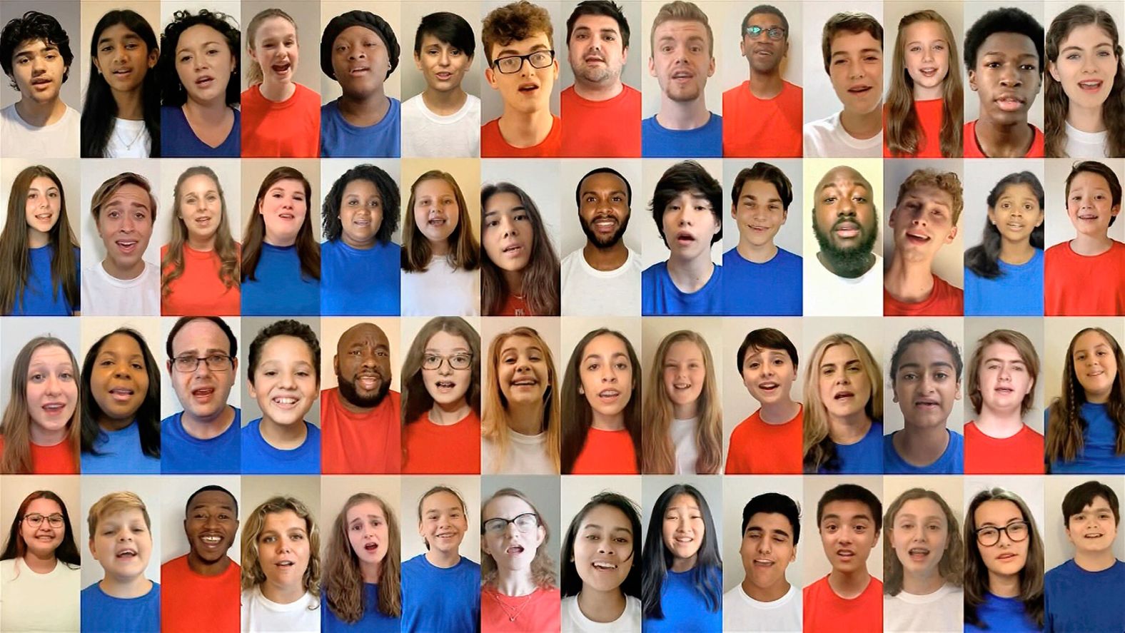 People from across the country sing the National Anthem together on Monday.