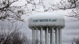 The Flint Water Plant tower stands in Flint, Michigan, U.S., on April 13, 2020. On Monday, Covid-19 cases reached 25,635 in Michigan, according to data from the state health department. Photographer: Emily Elconin/Bloomberg via Getty Images