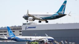 A Boeing 737 MAX jet lands following Federal Aviation Administration (FAA) test flight at Boeing Field in Seattle, Washington on June 29, 2020. - US regulators conducted the first a test flight of the Boeing 737 MAX on Monday, a key step in recertifying the jet that has been grounded for more than a year following two fatal crashes.A MAX aircraft took off from Boeing Field in Seattle at 1655 GMT, a Federal Aviation Administration spokesperson said. (Photo by Jason Redmond / AFP) (Photo by JASON REDMOND/AFP via Getty Images)