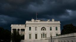 Storm clouds are seen near the White House Thursday evening on June 25, 2020 in Washington, DC. President Donald Trump traveled to Wisconsin on Thursday for a Fox News town hall event and a visit to a shipbuilding manufacturer. (Photo by Drew Angerer/Getty Images)