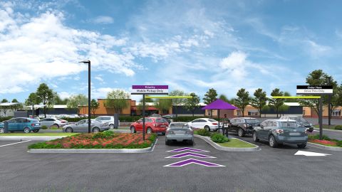 A rendering of Taco Bell's new concept, which has two drive-thrus.