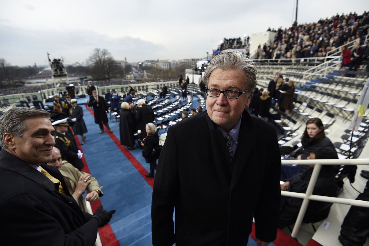 Bannon arrives for Trump's inauguration in January 2017.