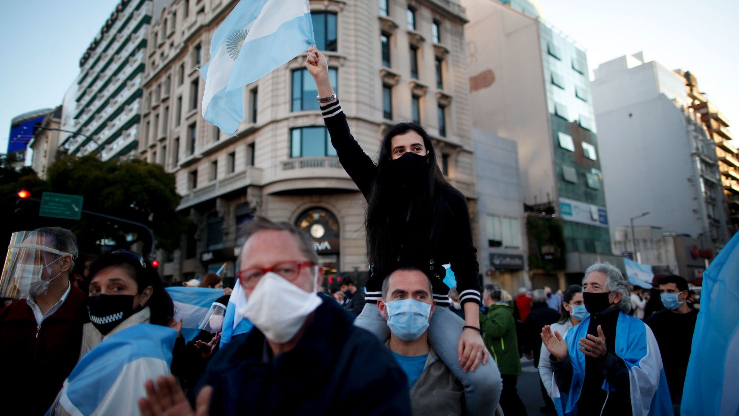 People protest the government's Covid-19 quarantine policies in Buenos Aires, Argentina, on Aug. 17, 2020. 