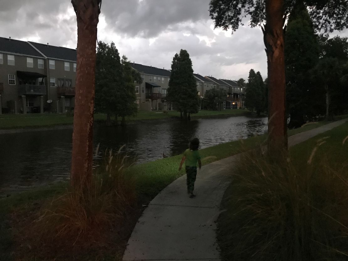 With her son, Nico (pictured), leading the way, author Terry Ward heads out on a nighttime listening walk.