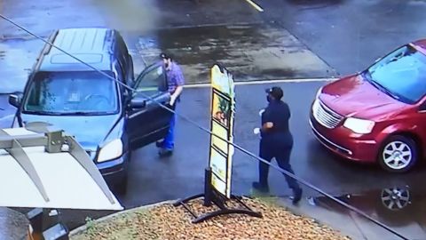 A Taco Bell employee gave a man CPR after he passed out in the drive-thru. CNN obscured part of this image to protect the identity of the man who received CPR. 