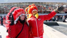 In this Jan. 19, 2020, file photo, Kansas City Chiefs fans arrive before the NFL AFC Championship football game against the Tennessee Titans Sunday, in Kansas City, Mo. The Chiefs will prohibit the wearing of Native American headdresses, face paint and clothing at Arrowhead Stadium and are discussing the future of the iconic tomahawk chop as they address what many consider racist imagery associated with their franchise.