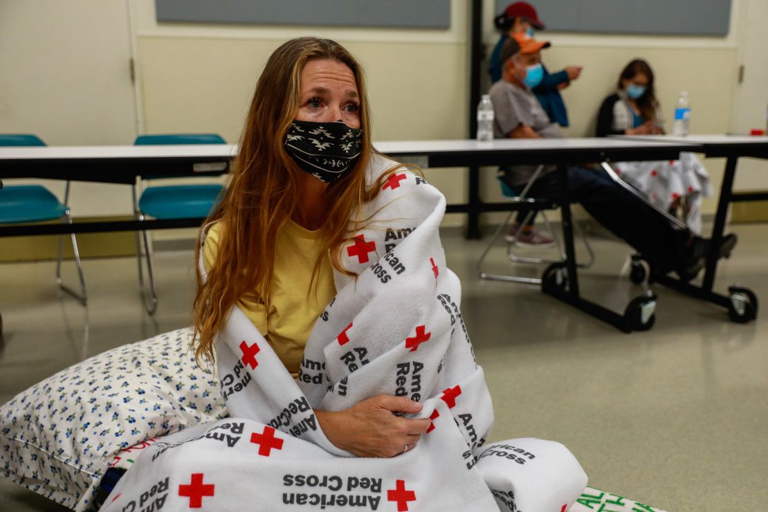 Shawnee Whaley sits in the Red Cross Shelter at the Ulatis Cultural Center.