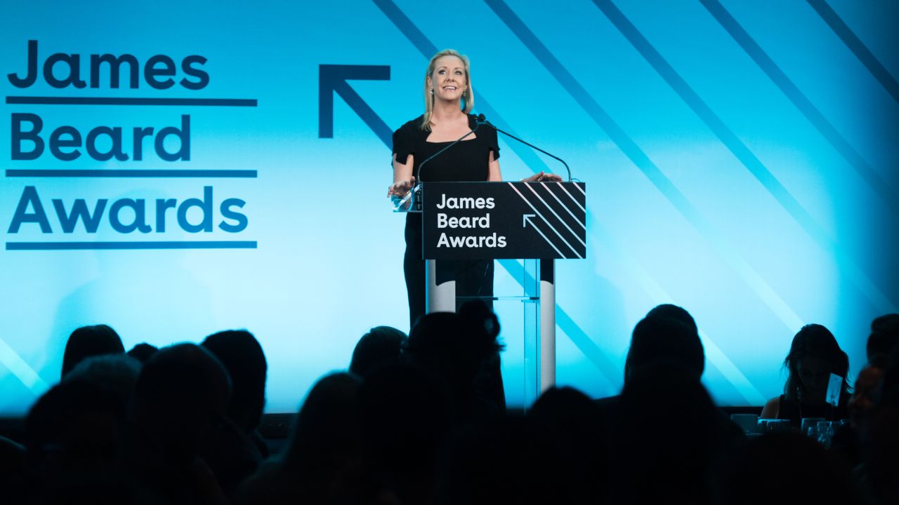 NEW YORK, NY - APRIL 27: CEO of James Beard Foundation Clare Reichenbach speaks at the 2018 James Beard Media Awards at Pier Sixty at Chelsea Piers on April 27, 2018 in New York City.  (Photo by Noam Galai/Getty Images)