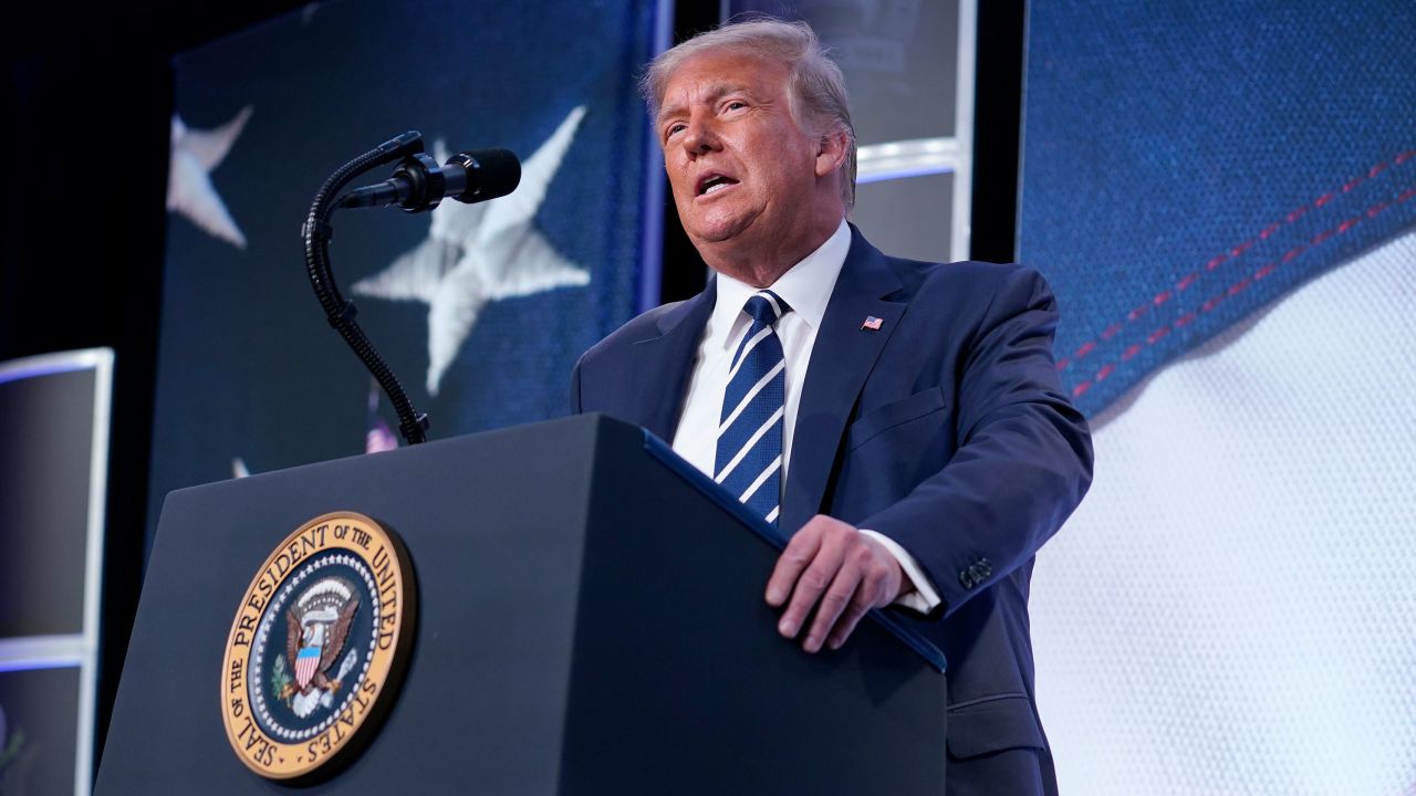 President Donald Trump speaks to the 2020 Council for National Policy Meeting, Friday, Aug. 21, 2020, in Arlington, Va.