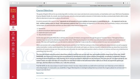 The syllabus published by the professor.