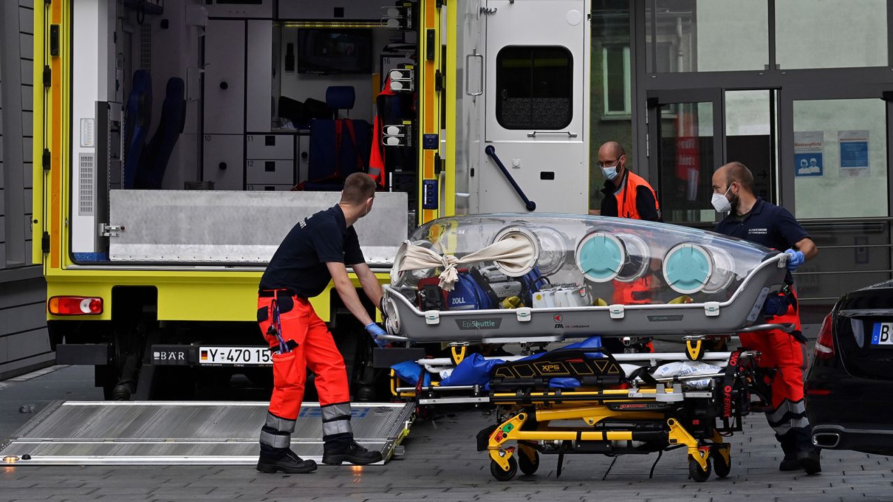 Alexey Navalny was said to be in a "stable condition" on his arrival in Germany.