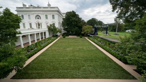 A view of the recently renovated Rose Garden at the White House on August 22, 2020, in Washington, DC. 