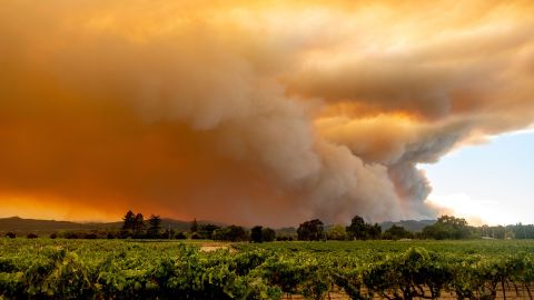 A smoke plume from the LNU Lightning Complex fires billows over Healdsburg, California, on Thursday, August 20. 