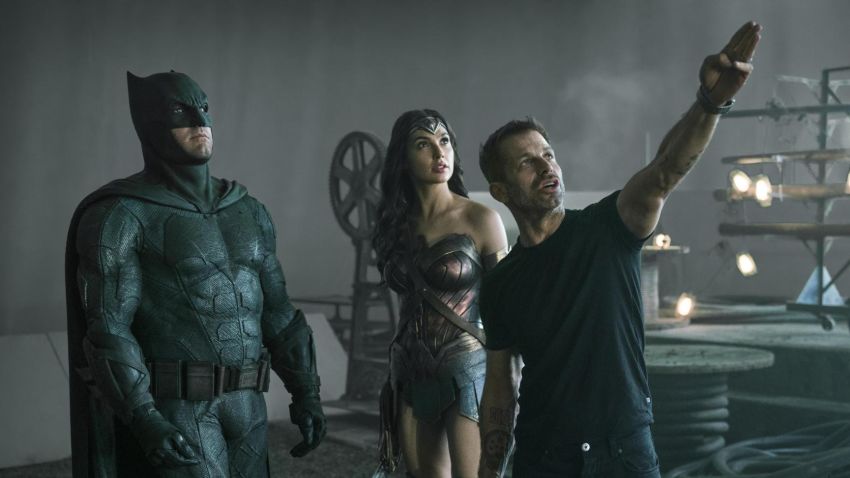 Ben Affleck, Gal Gadot and director Zack Snyder on the set of 'Justice League.'