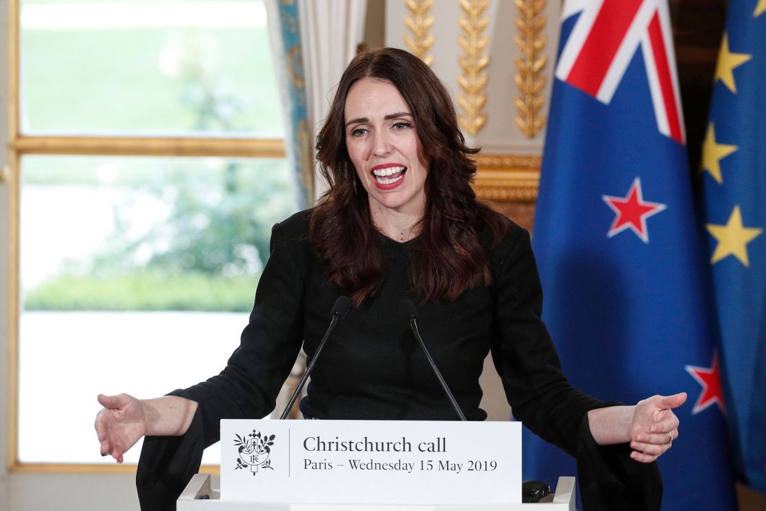 Jacinda Ardern speaks during a press conference to launch the global "Christchurch Call" initiative at the Elysee Palace in Paris on May 15, 2019. 