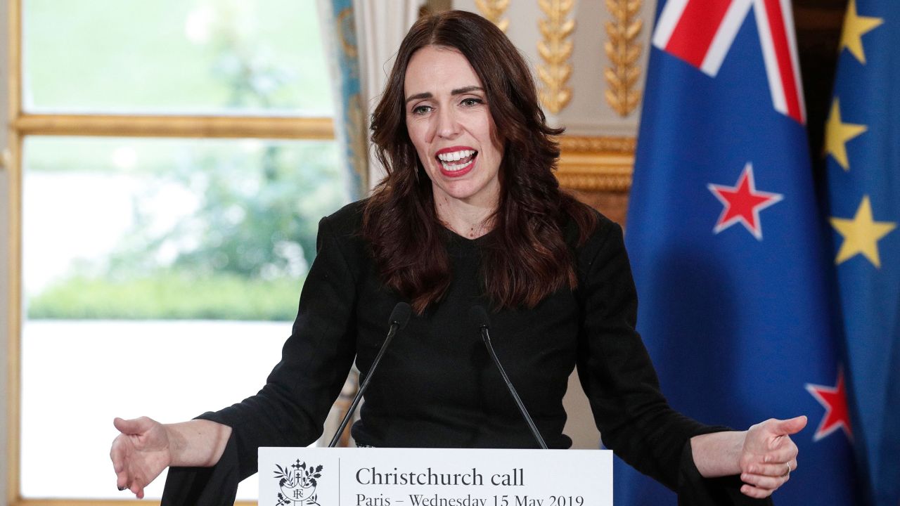 Jacinda Ardern speaks during a press conference to launch the global "Christchurch Call" initiative at the Elysee Palace in Paris on May 15, 2019.