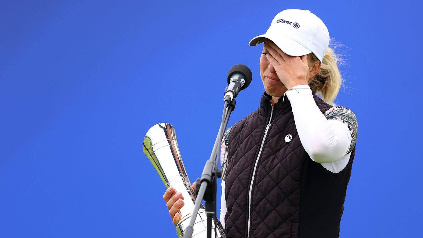 Sophia Popov of Germany cries with happiness after winning the 2020 British Open in Troon, Scotland, on Sunday, August 23.