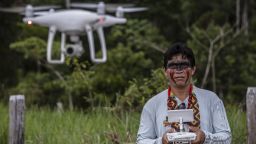 WWF providing drone training to communities. Flying the drone is Ismael Menezes Brandão (Siã Shanenawa) from Comissão Pró-Índio (CPI). Porto Velho, Rondônia, Brazil.

WWF-UK raised funds through the Amazon Emergency Appeal in response to the terrible fires in 2019. From the funds raised WWF donated 14 drones and ran a drone-piloting training course with the support from Kanindé Ethno-Environmental Defence Association for a group of 55 indigenous and non-indigenous people who protect the Amazon rainforest. The drone will be used as a tool to help monitor protected areas, deforestation alerts and land grabbing.
