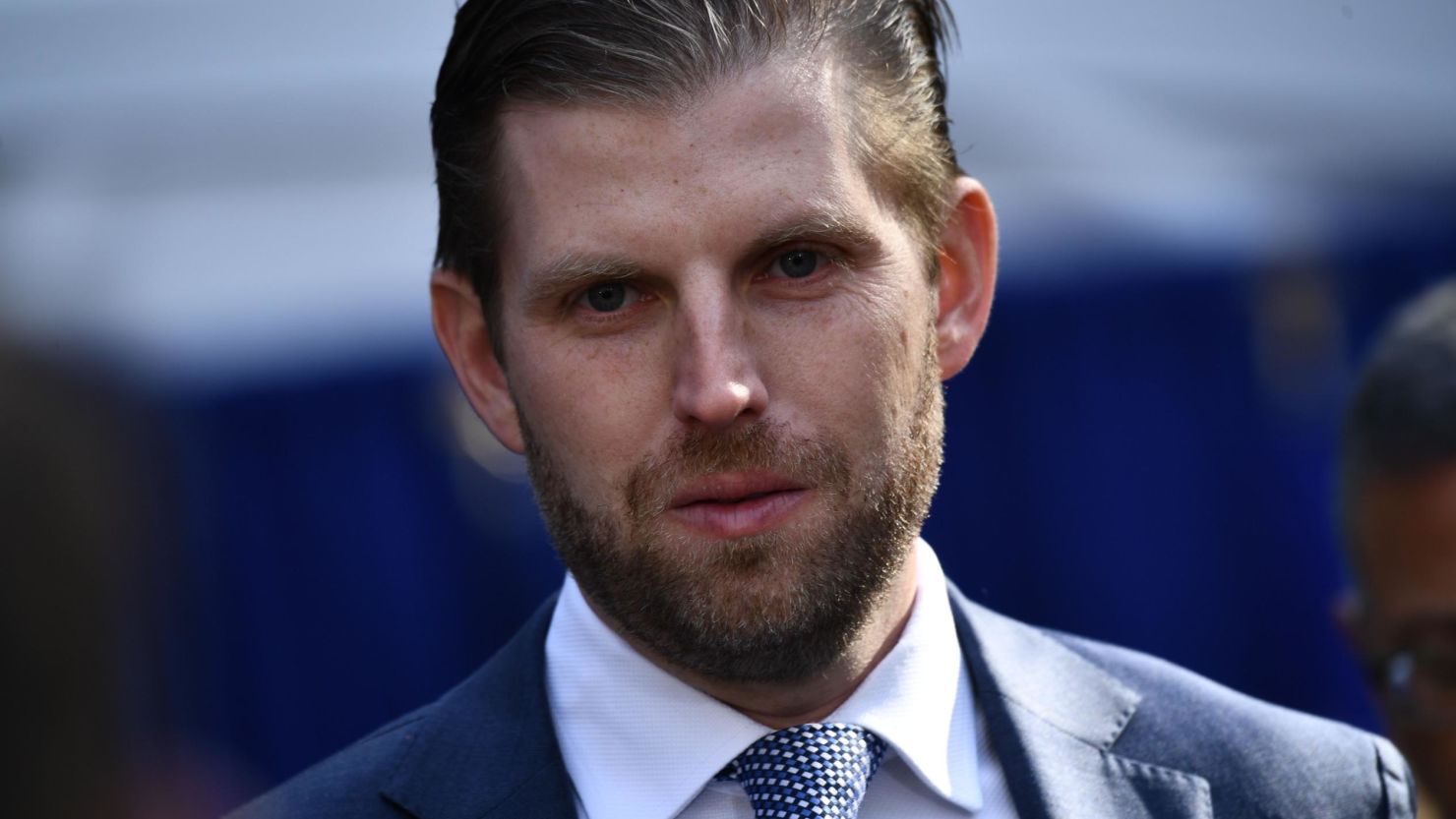 In this November 11, 2019, file photo, Eric Trump arrives as President Donald Trump and first lady Melania Trump participate in a wreath laying and deliver remarks at the New York City Veterans Day Parade.