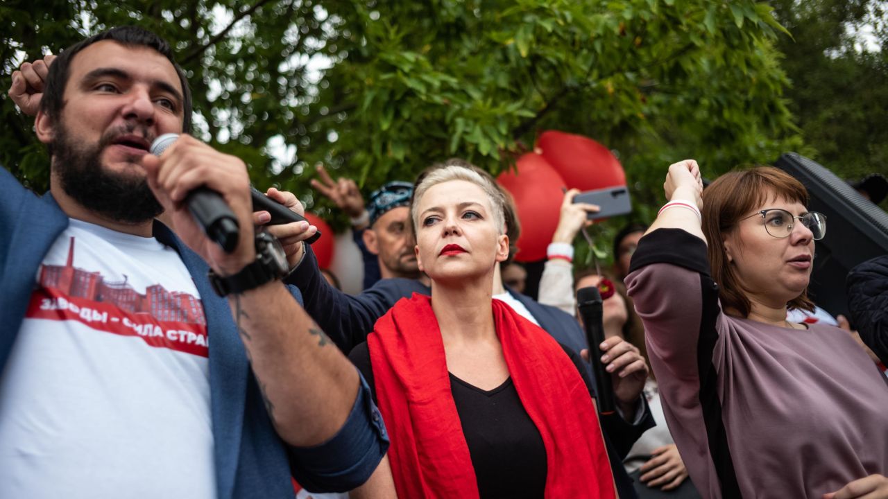 Opposition leader Maria Kolesnikova at an anti-government demonstration on August 23, 2020 in Minsk, Belarus. 
