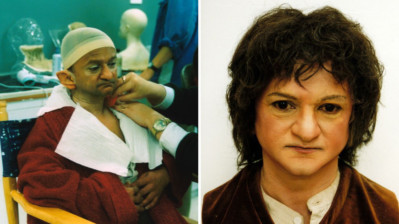Kiran Shah in the makeup chair and in finished hobbit hair and makeup for "The Lord of the Rings."