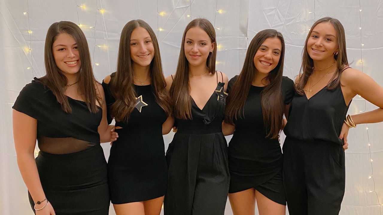 Talia Oleshansky, center, with her sorority sisters, from left, Abby Greenblatt, Lindsay Rubin, Abby Pasmowitz and Madison Klein, is starting junior year at Indiana University living in a hotel instead of a dorm.