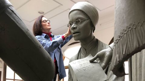 Clay model of the women's rights pioneers monument