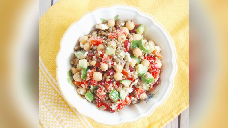 This <a href="index.php?page=&url=https%3A%2F%2Fjessicalevinson.com%2Flentil-chickpea-vegetable-salad%2F" target="_blank" target="_blank">lentil chickpea vegetable salad</a> gets a boost from tangy feta and a lemony vinaigrette.
