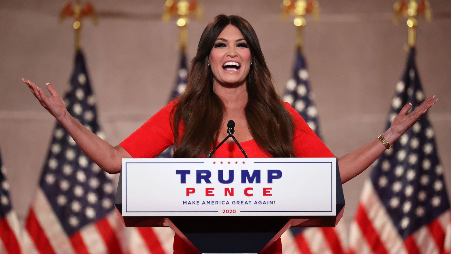 Kimberly Guilfoyle pre-records her address to the Republican National Convention at the Mellon Auditorium August 24, 2020 in Washington.