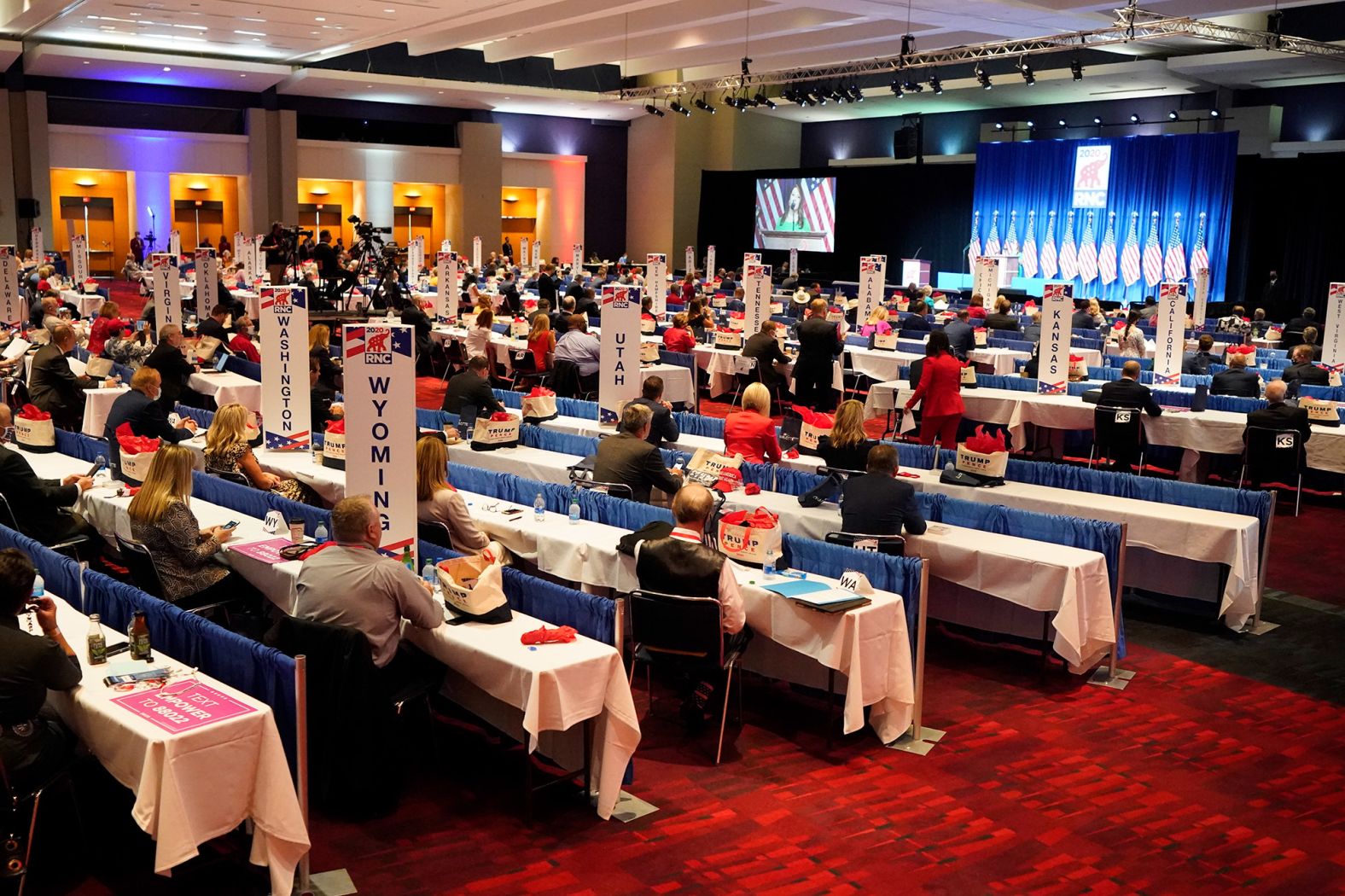 Delegates are seated in Charlotte for the first day of the Republican National Convention.