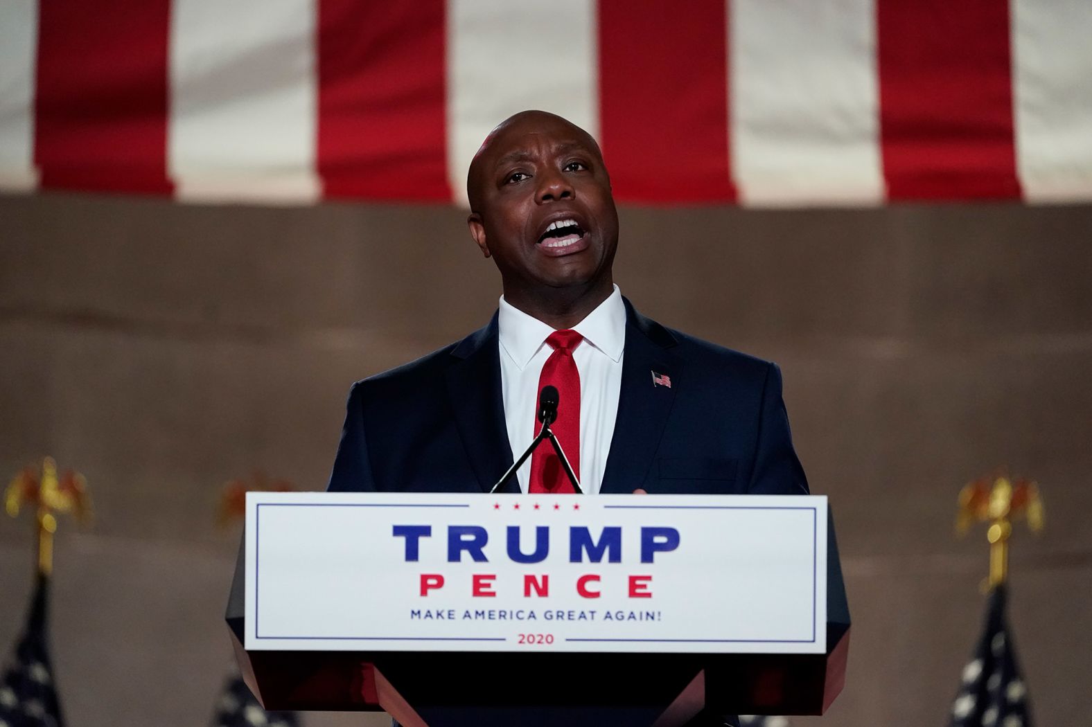 US Sen. Tim Scott delivers the closing speech Monday on the first night of the convention. The South Carolina lawmaker argued that Joe Biden has taken Black voters for granted. Scott, who has called some of the President's tweets "indefensible" and "racially offensive," <a href="https://www.cnn.com/politics/live-news/rnc-2020-day-1/h_edba03315b5b836fcdbbc5922f91e072" target="_blank">also criticized cancel culture</a> and boasted the economic opportunities for minorities he said were made possible by Trump and the Republican agenda.