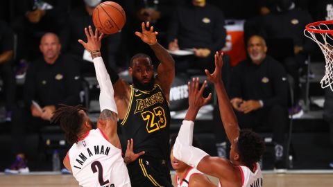 James shoots against the Blazers in Monday's game.