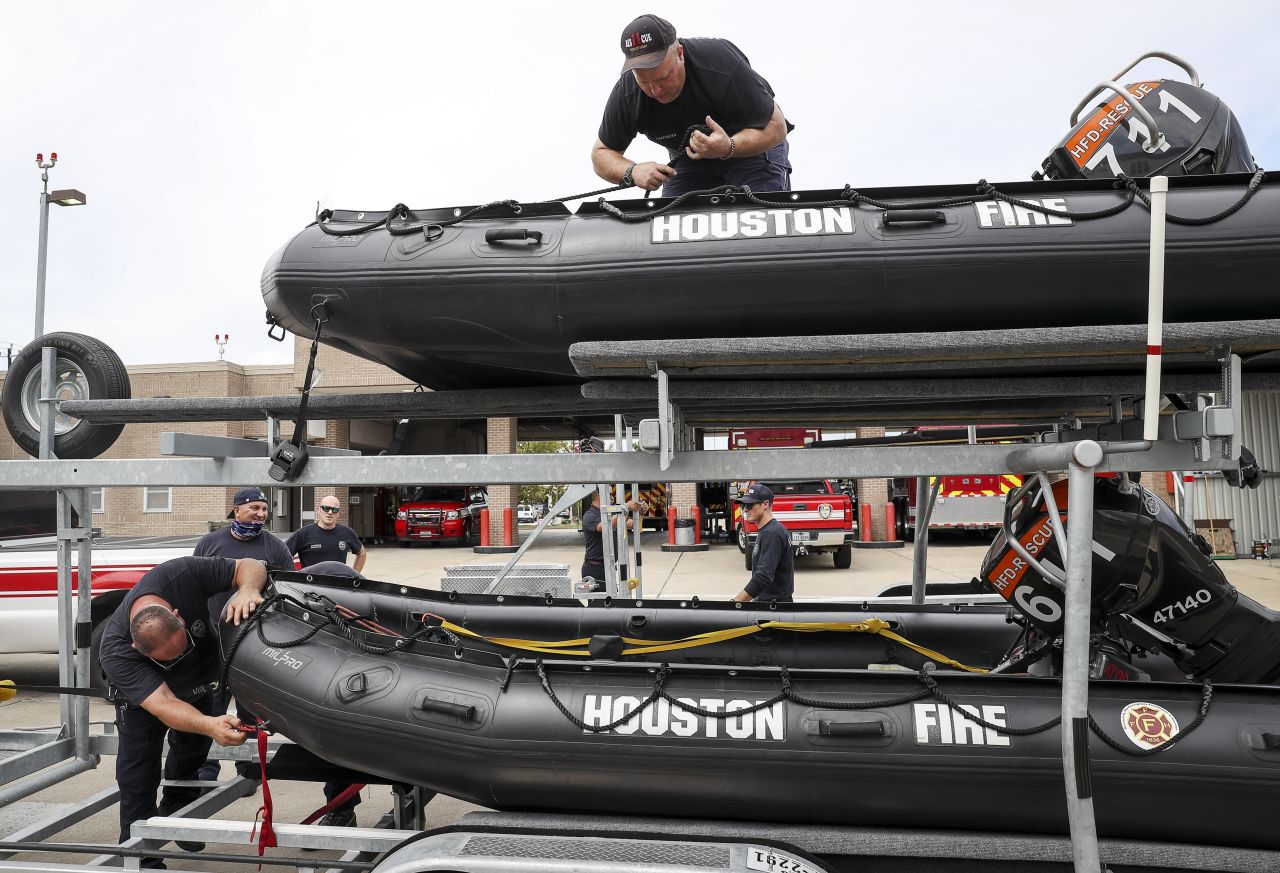 Houston firefighters prepare rescue equipment in advance of the storm.