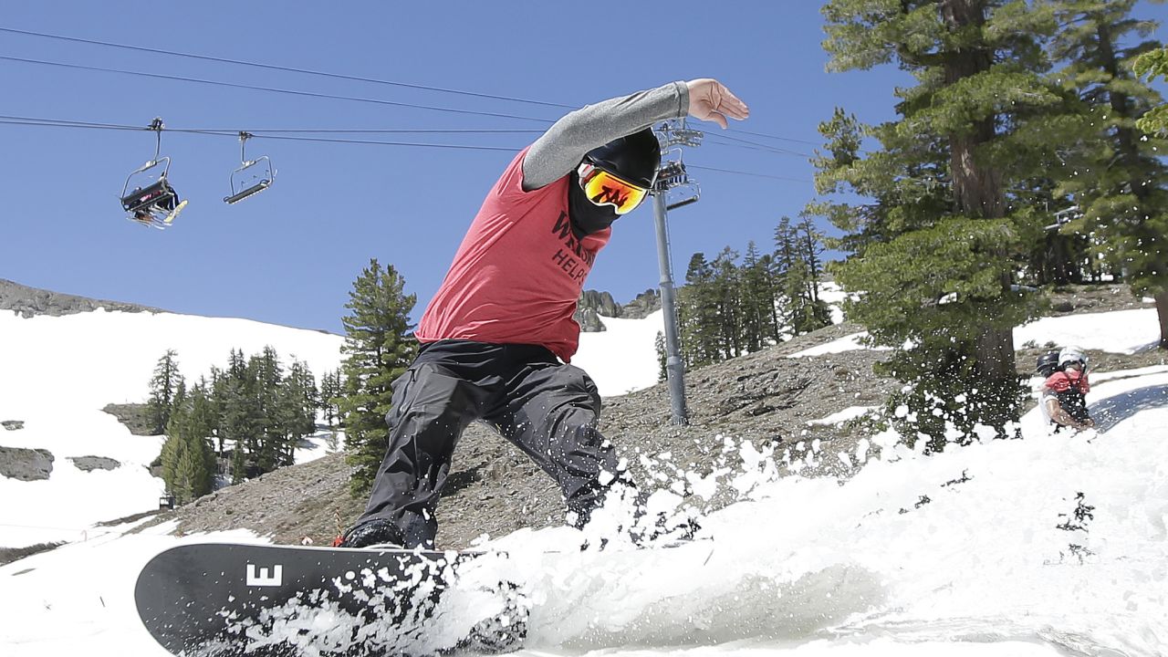 A snowboarder at the Squaw Valley Ski Resort in 2017.