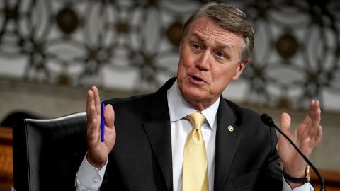 Sen. David Perdue asks questions during a Senate Armed Services Committee hearing on Capitol Hill in Washington, DC in May. 