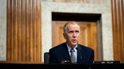 Senator Thom Tillis speaks during a Senate Judiciary Committee oversight hearing on Capitol Hill in Washington,DC on August 5, 2020, to examine the Crossfire Hurricane investigation.