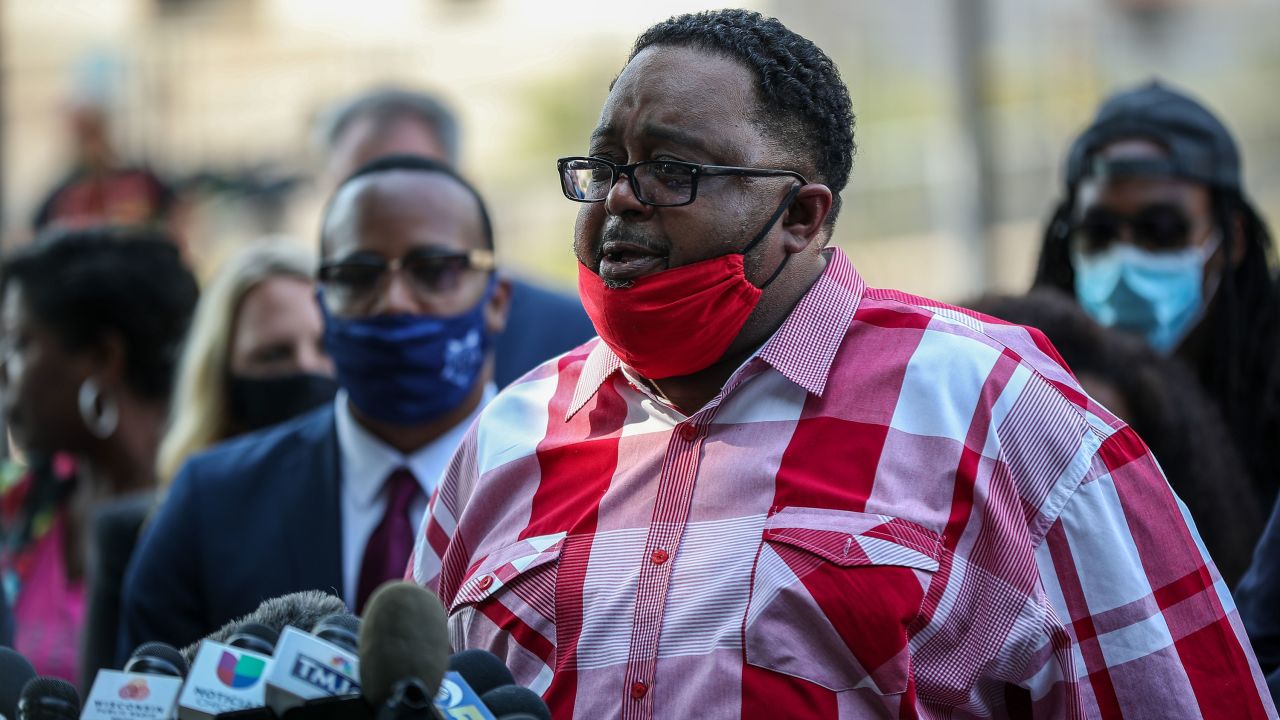 Jacob Blake's father, Jacob Blake Sr., speaks during a <a href="https://www.cnn.com/2020/08/25/us/jacob-blake-kenosha-wisconsin-protests/index.html" target="_blank">news conference</a> on August 25. He described his son's shooting as a "senseless attempted murder."