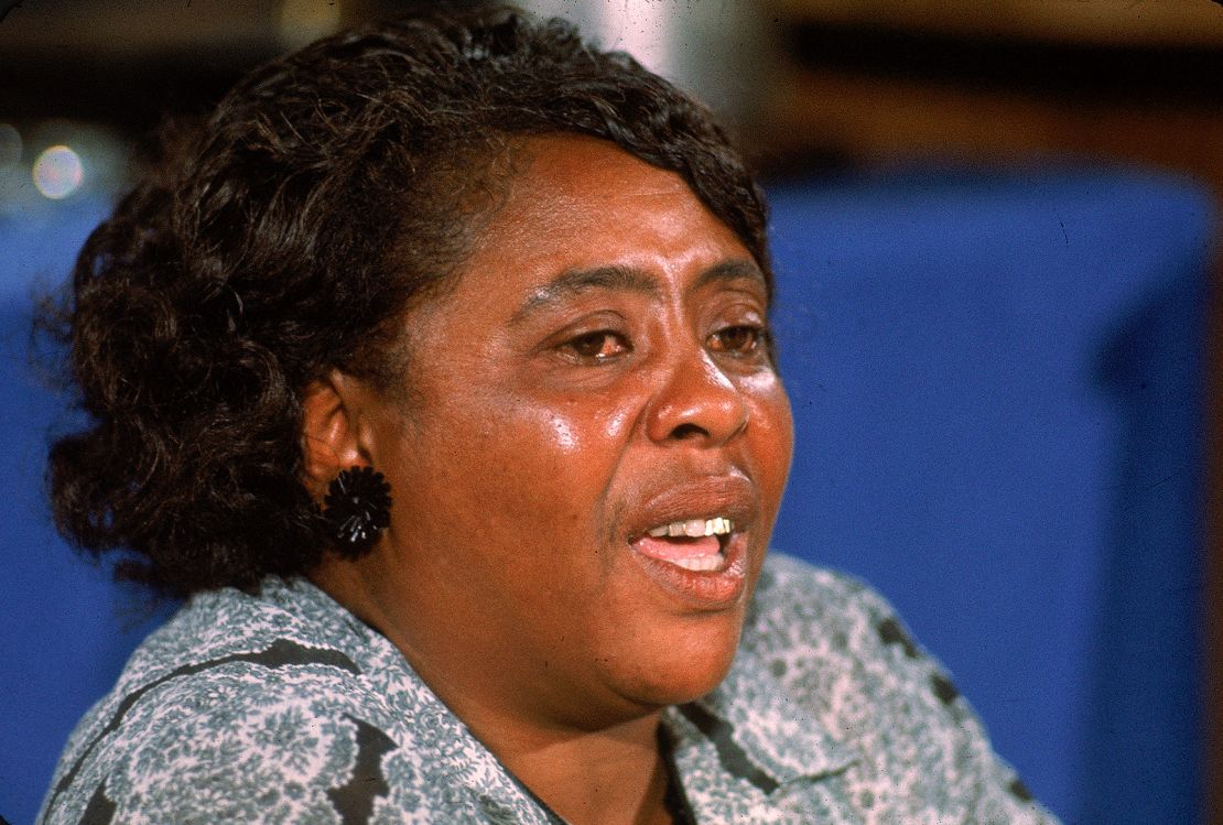 American civil rights leader Fannie Lou Hamer testifies before the Credentials Committee at Democratic National Convention in speech that was televised nationally in Atlantic City, New Jersey, on August 22, 1964. 