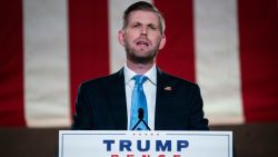 WASHINGTON, DC - AUGUST 25: Eric Trump, son of U.S. President Donald Trump, pre-records his address to the Republican National Convention at the Mellon Auditorium on August 25, 2020 in Washington, DC. The coronavirus pandemic has forced the Republican Party to move away from an in-person convention to a televised format, similar to the Democratic Party's convention a week earlier. (Photo by Drew Angerer/Getty Images)