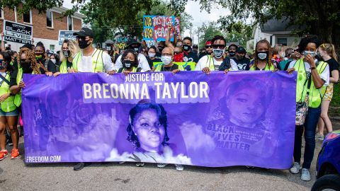 Protesters calling for justice in the shooting of Breonna Taylor march on August 25, 2020, in Louisville, Kentucky.